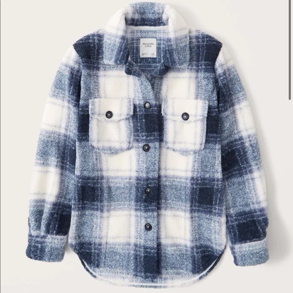 Abercrombie & Fitch Blue Plaid Sherpa Shirt Jacket - Picture 2 of 2